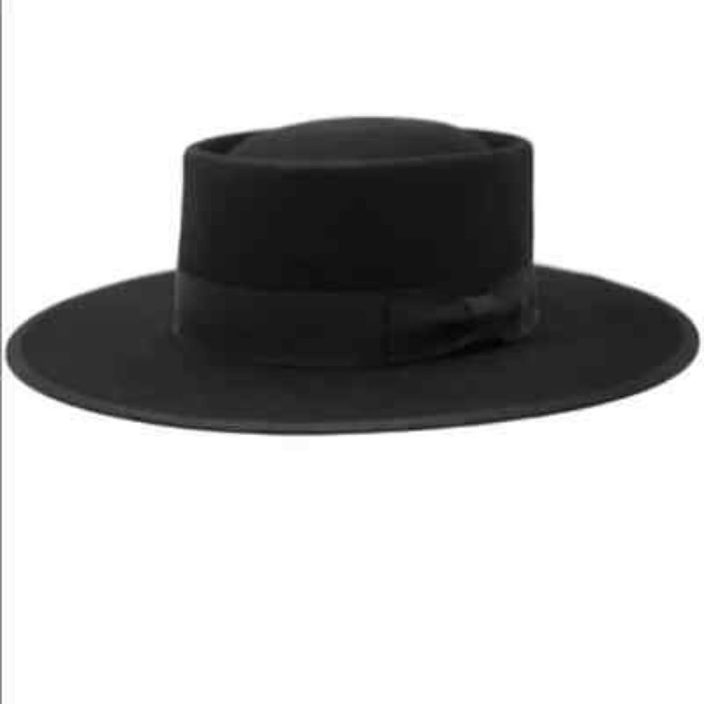 Olive & Pique Black 100% Wool Felt Vida Adjustable Structured Gambler Hat NWT - Picture 3 of 5